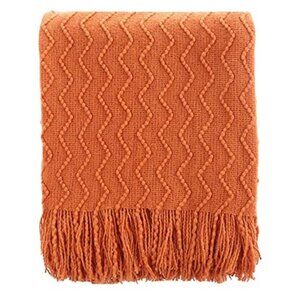 Burnt Orange Throw Blanket Knit Throw Blanket Couch Sofa Bed Fall Tassels 50"x60